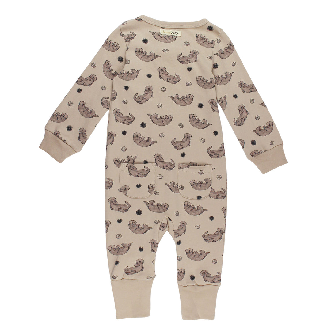 Back view of Organic Footless 2-Way Zipper Romper in Sea Otter.