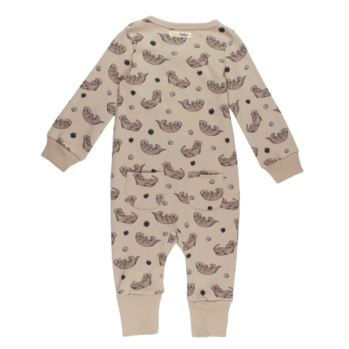 Back view of Organic Footless 2-Way Zipper Romper in Sea Otter.