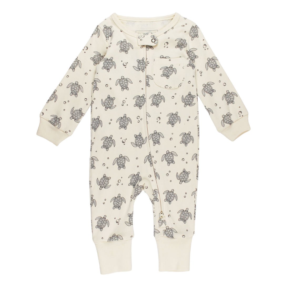 Organic Footless 2-Way Zipper Romper in Sea Turtles.