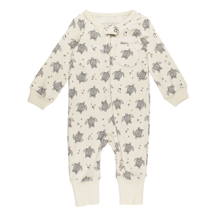 Organic Footless 2-Way Zipper Romper in Sea Turtles.