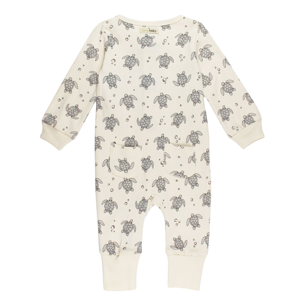 Organic Footless 2-Way Zipper Romper in Sea Turtles, Back.
