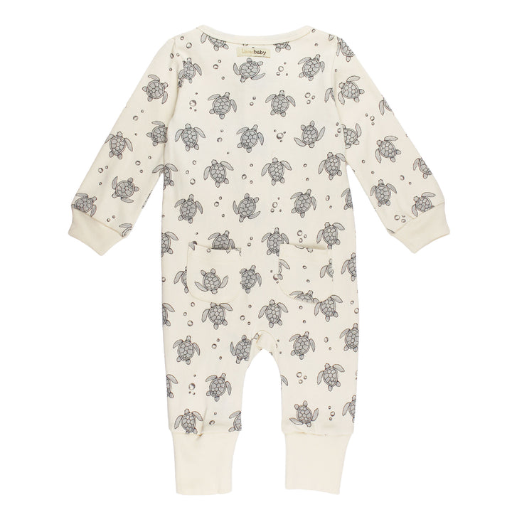 Organic Footless 2-Way Zipper Romper in Sea Turtles, Back.