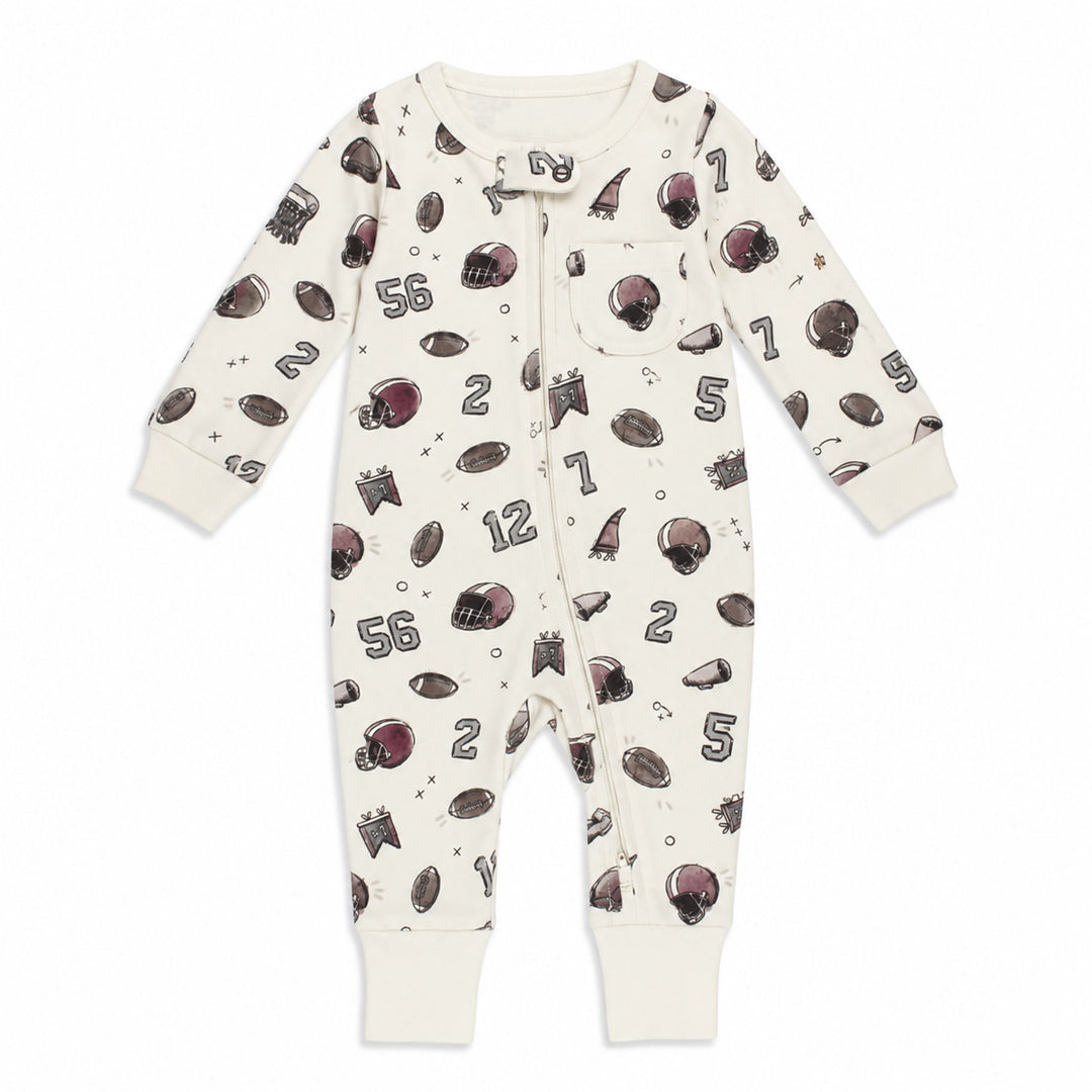 Organic Footless 2-Way Zipper Romper in Touchdown.