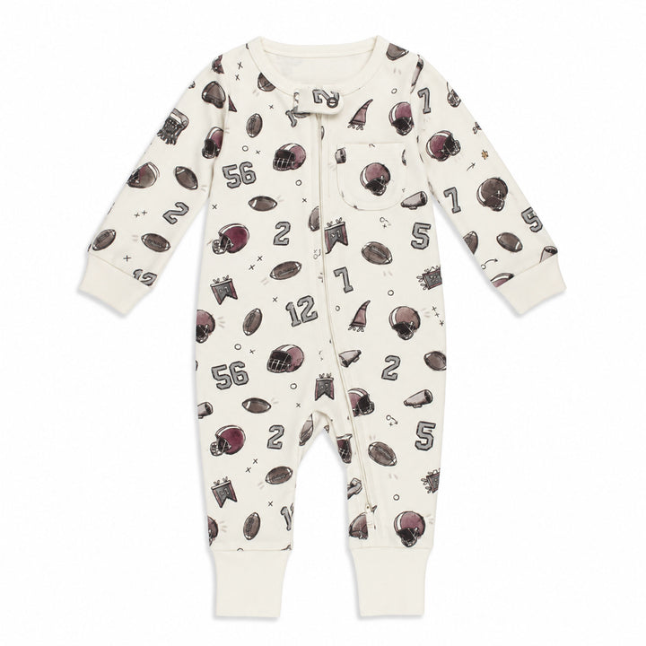 Organic Footless 2-Way Zipper Romper in Touchdown.