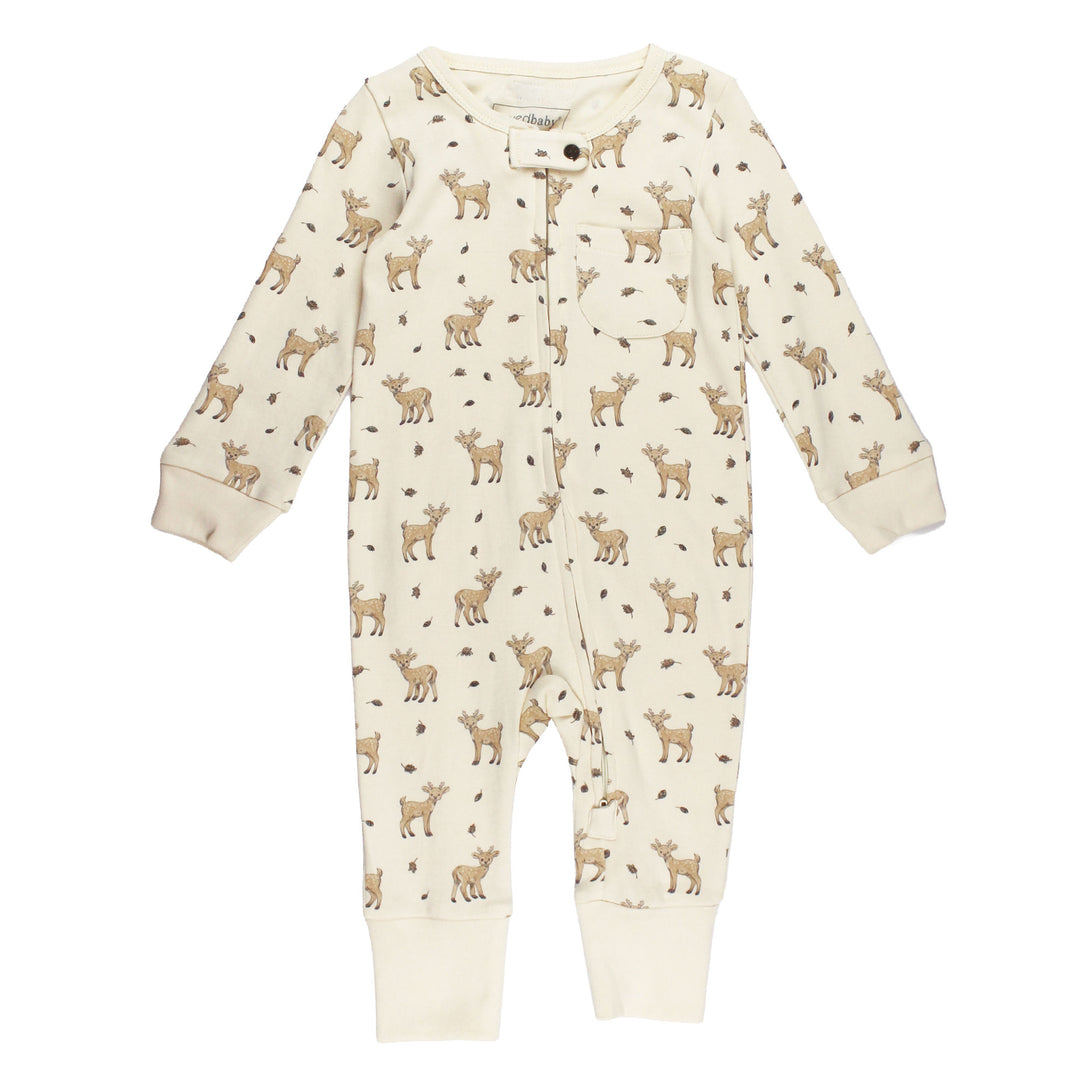 Organic Footless 2-Way Zipper Romper in White Tail Deer.