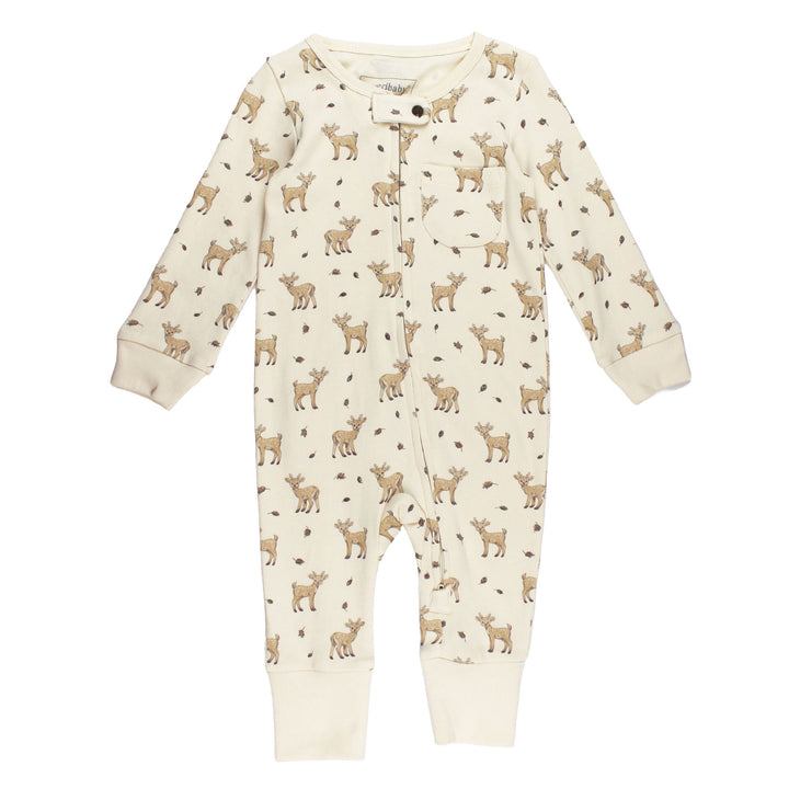 Organic Footless 2-Way Zipper Romper in White Tail Deer.