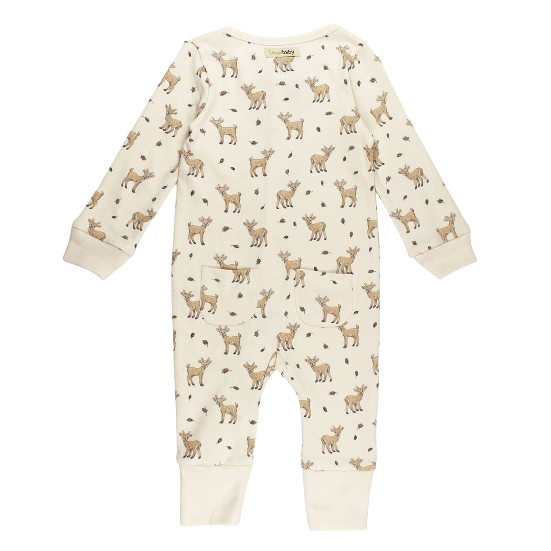 Back view of Organic Footless 2-Way Zipper Romper in White Tail Deer.