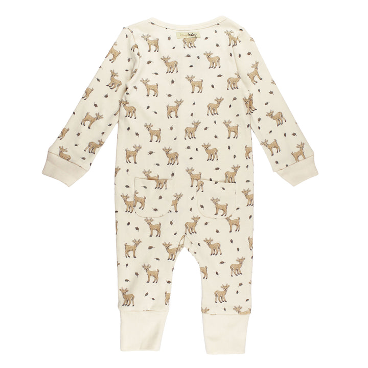 Back view of Organic Footless 2-Way Zipper Romper in White Tail Deer.