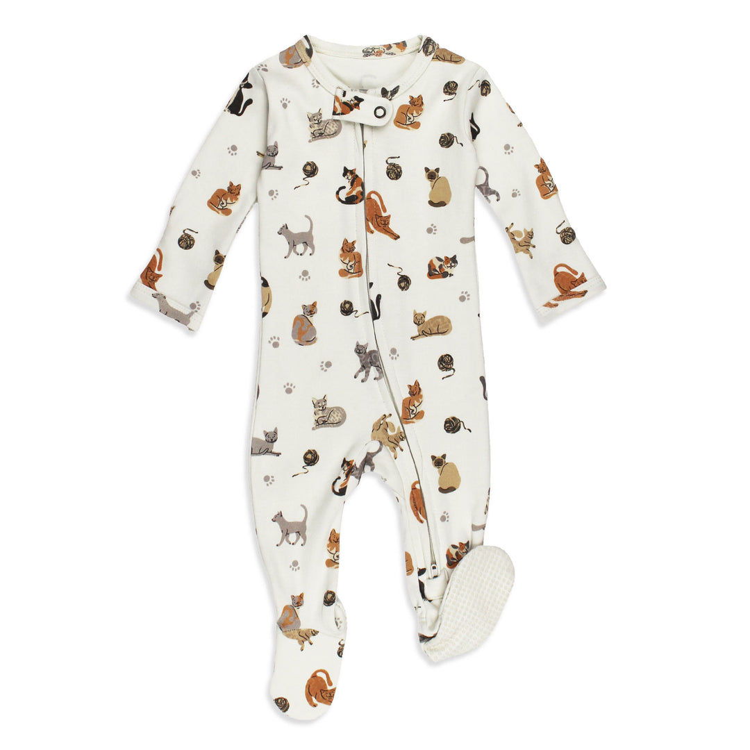 Organic 2-Way Zipper Footie in 9 Lives.