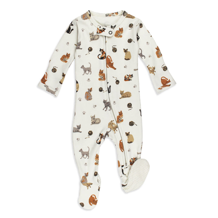 Organic 2-Way Zipper Footie in 9 Lives.