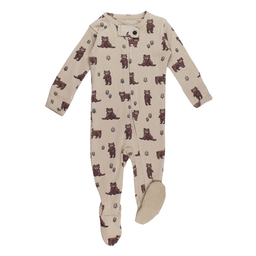 Organic 2-Way Zipper Footie in Black Bear.