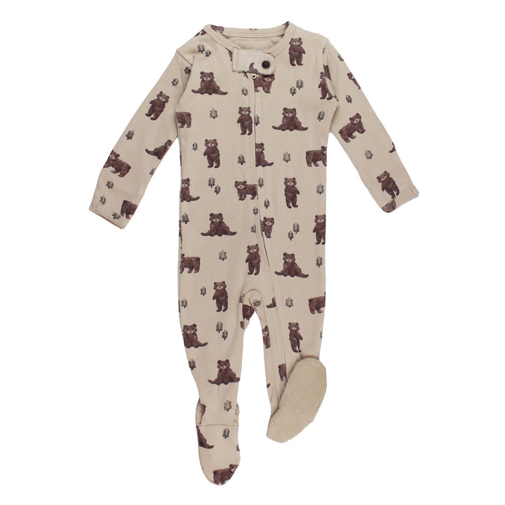 Organic 2-Way Zipper Footie in Black Bear.