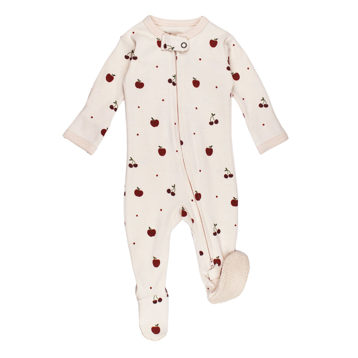 Organic 2-Way Zipper Footie in Cherry Apple.