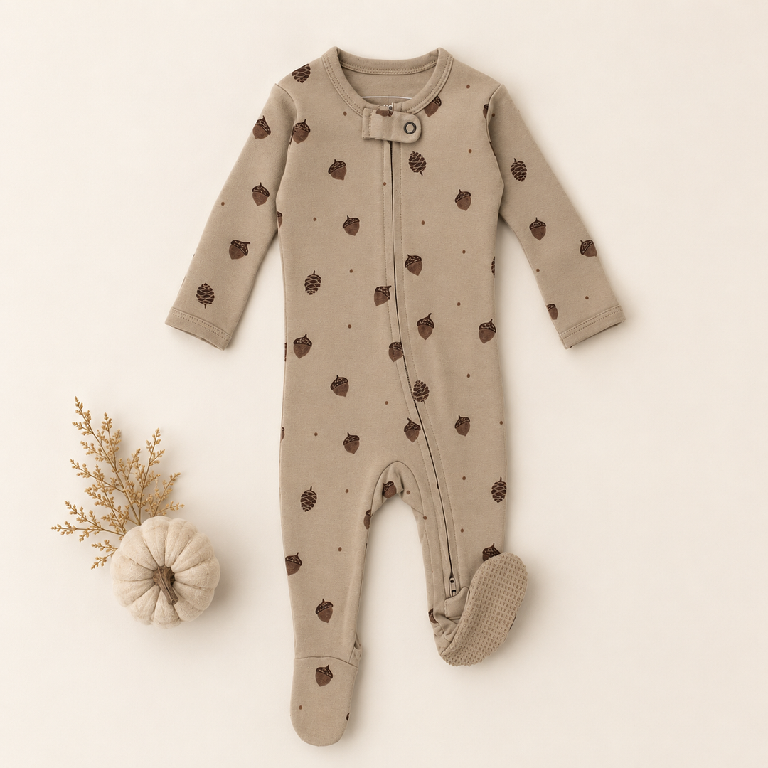 Organic 2-Way Zipper Footie in Little Acorn.