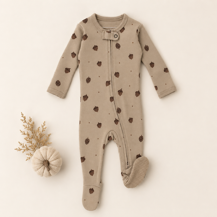 Organic 2-Way Zipper Footie in Little Acorn.