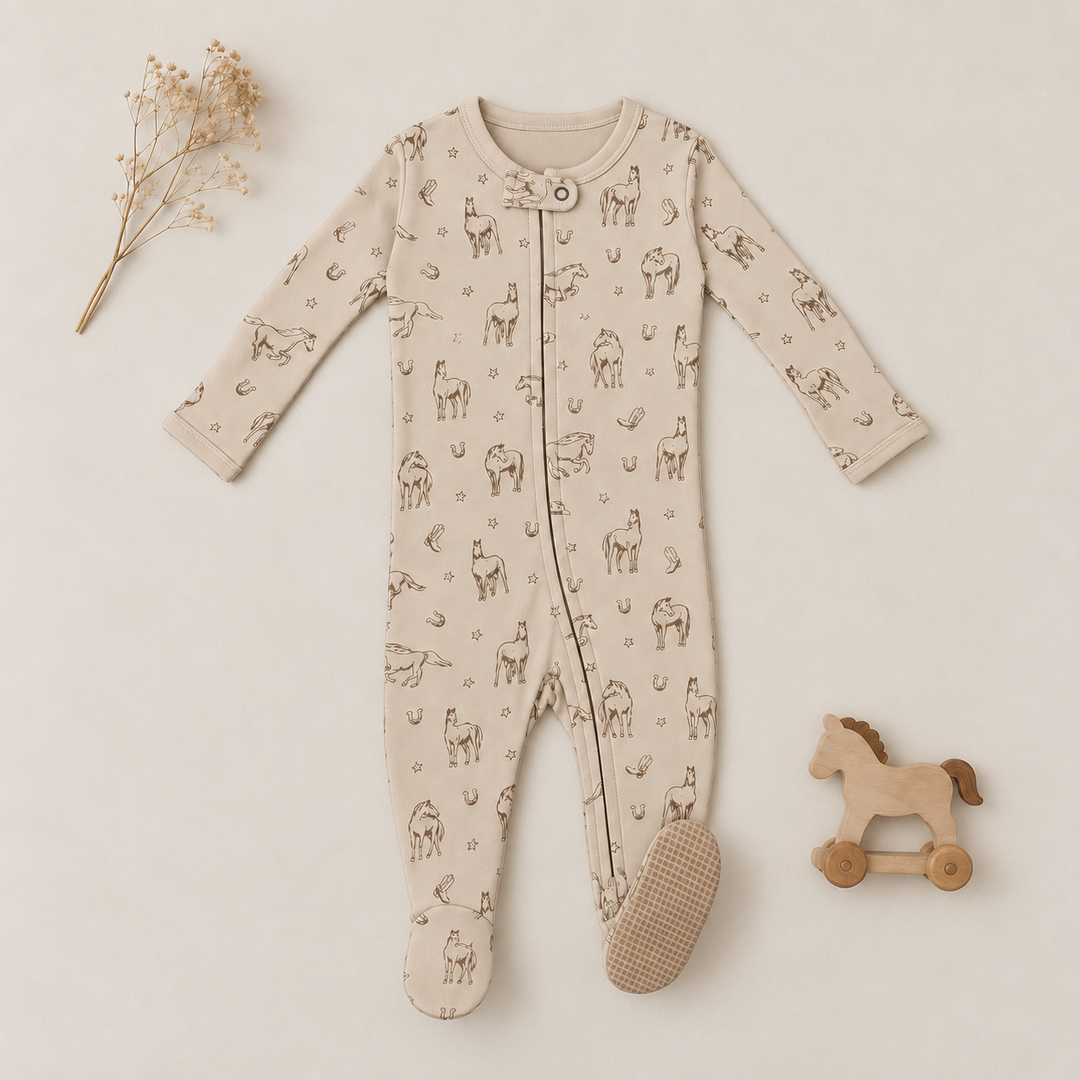 Organic 2-Way Zipper Footie in Mini Buckaroo.