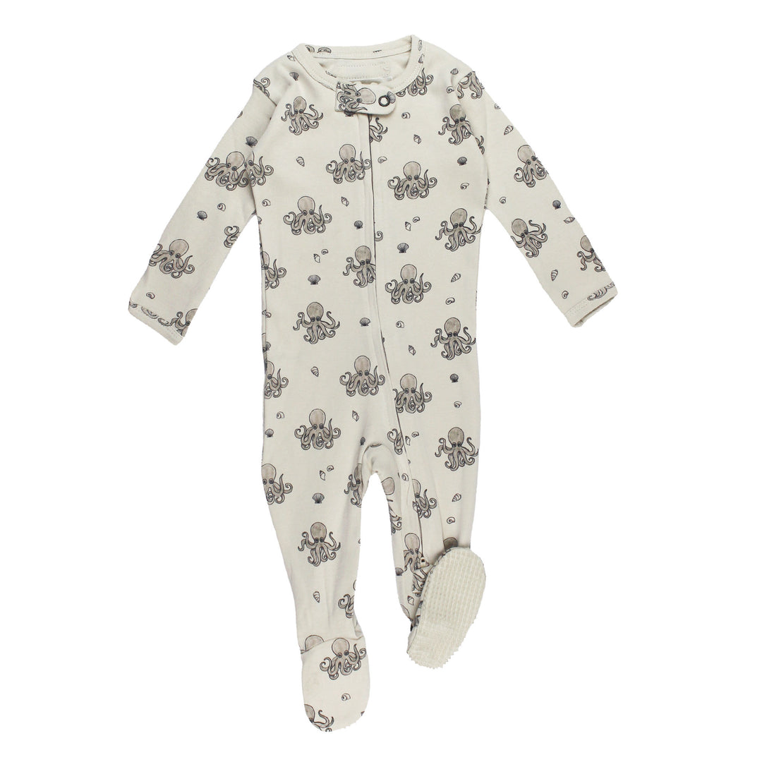 Organic 2-Way Zipper Footie in Octopus.