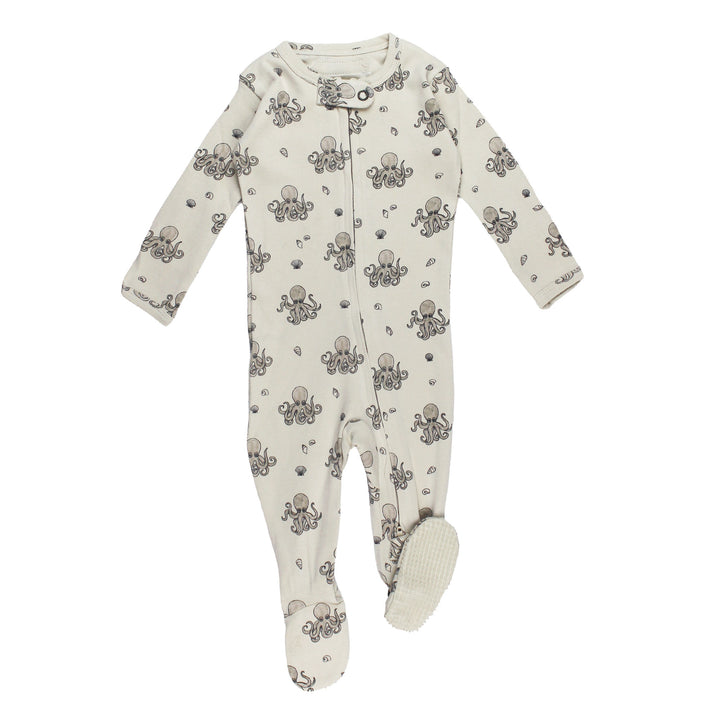Organic 2-Way Zipper Footie in Octopus.