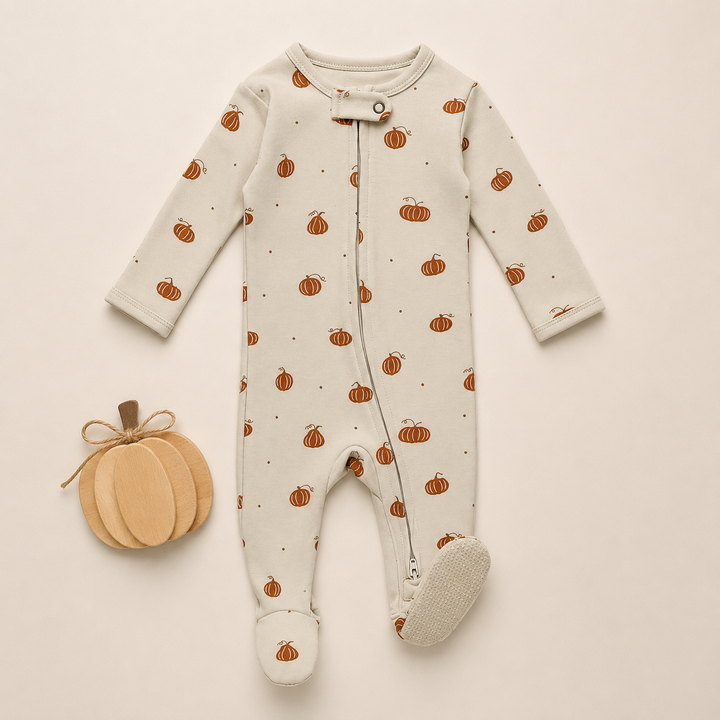 Organic 2-Way Zipper Footie in Pumpkin Spice.