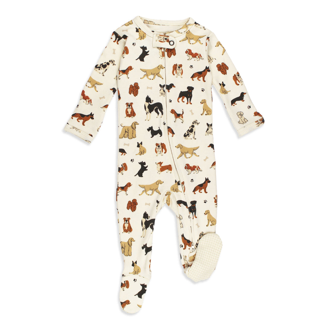 Organic 2-Way Zipper Footie in Puppy Love.