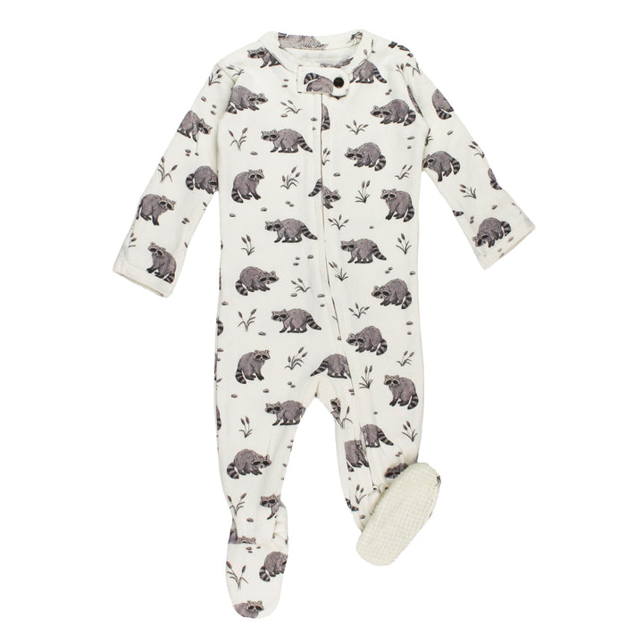 Organic 2-Way Zipper Footie in Raccoon.
