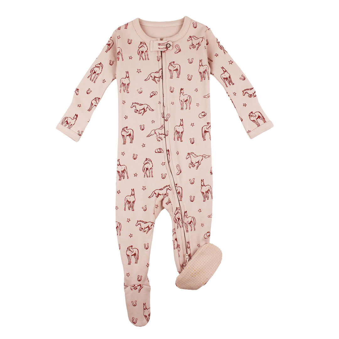 Organic 2-Way Zipper Footie in Rodeo Rose.