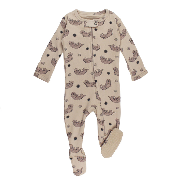 Organic 2-Way Zipper Footie in Sea Otter.