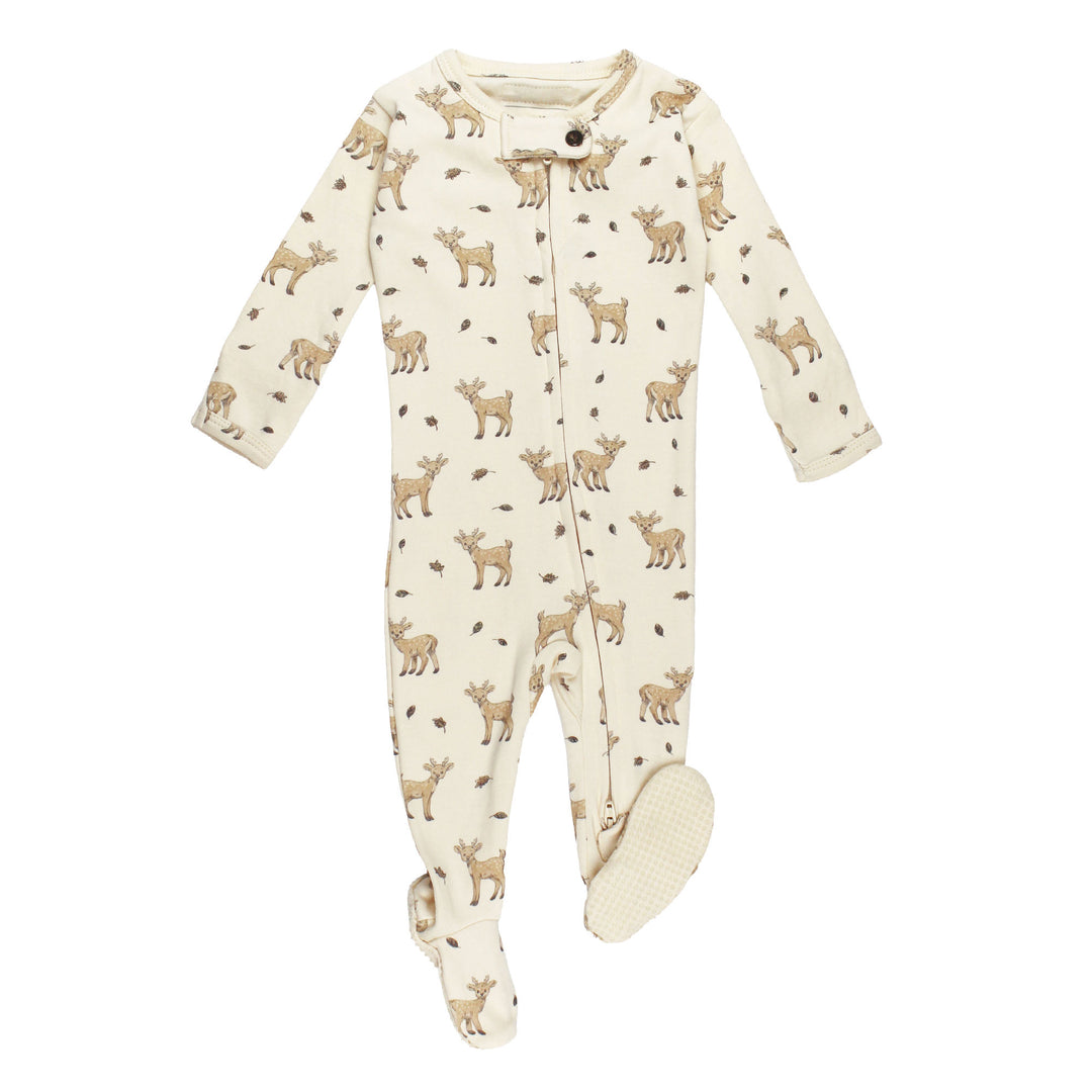 Organic 2-Way Zipper Footie in White Tail Deer.