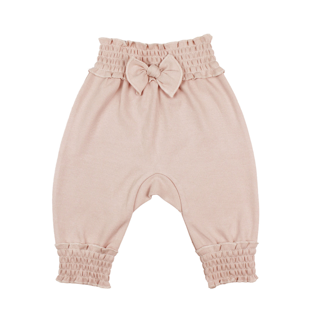 Organic Smocked Bubble Pants in Rosewater.