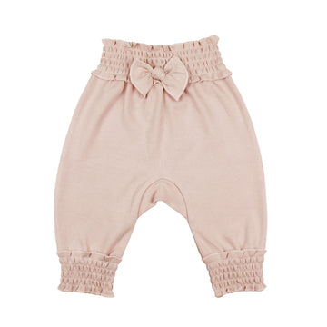Organic Smocked Bubble Pants in Rosewater.