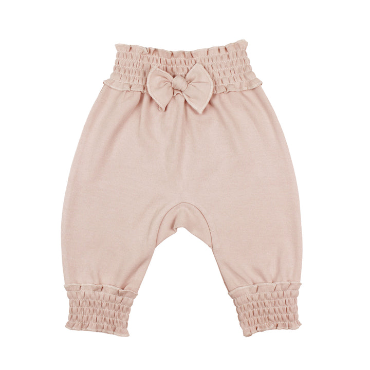 Organic Smocked Bubble Pants in Rosewater.