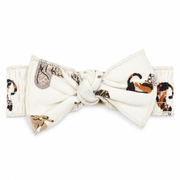 Organic Smocked Tie Headband in 9 Lives.