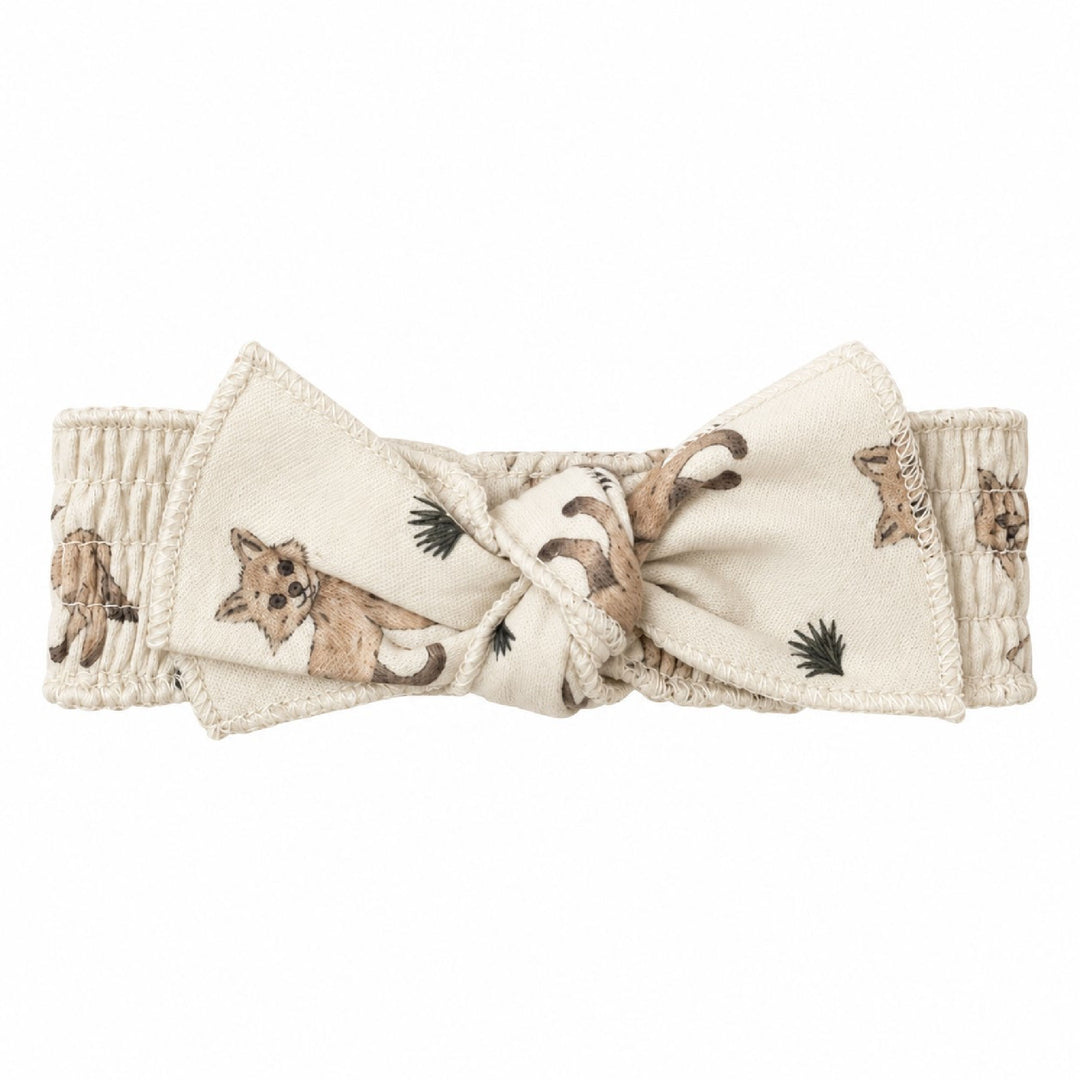 Organic Smocked Tie Headband in Coyote.