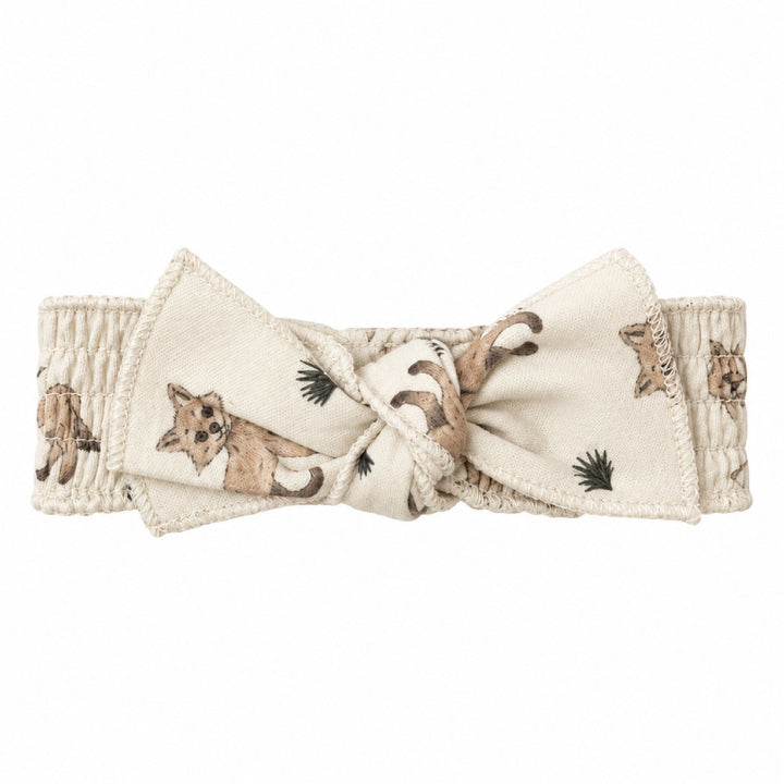 Organic Smocked Tie Headband in Coyote.