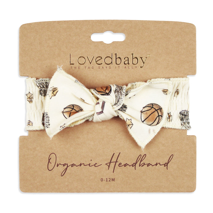 Organic Smocked Tie Headband in Hoops.