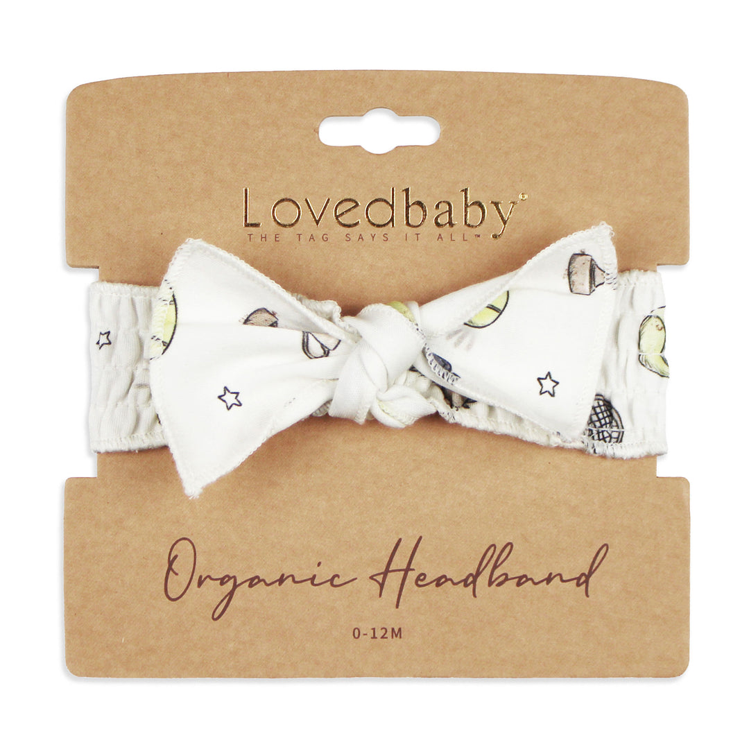 Organic Smocked Tie Headband in Little Ace.