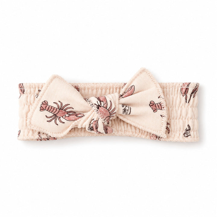 Organic Smocked Tie Headband in Lobster.