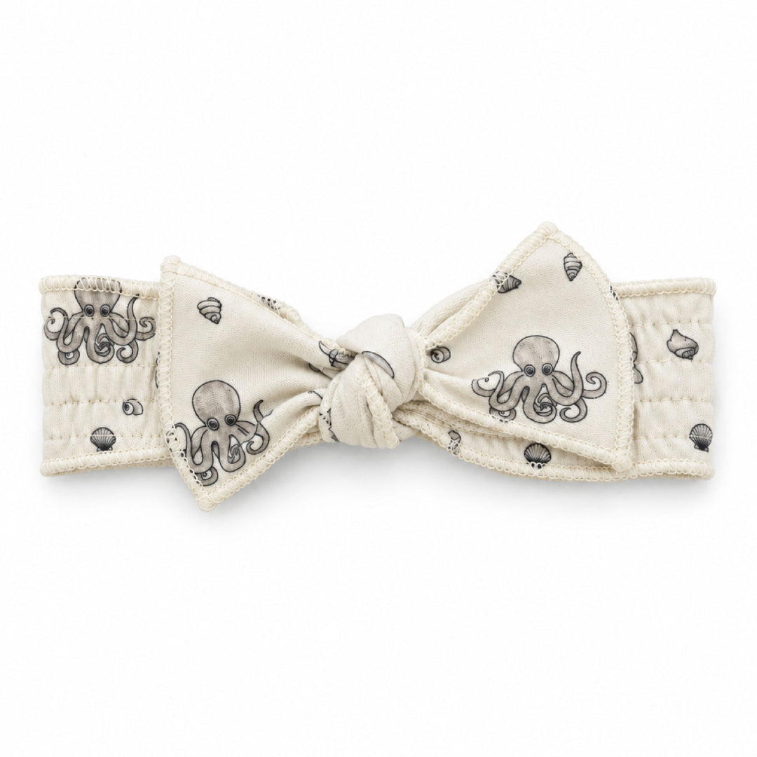 Organic Smocked Tie Headband in Octopus.