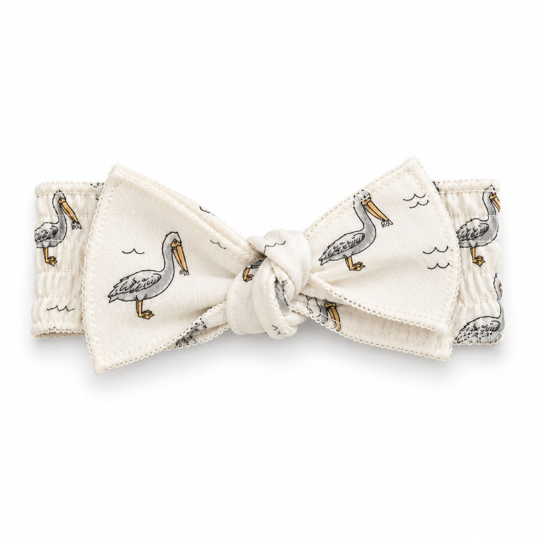Organic Smocked Tie Headband in Pelican.