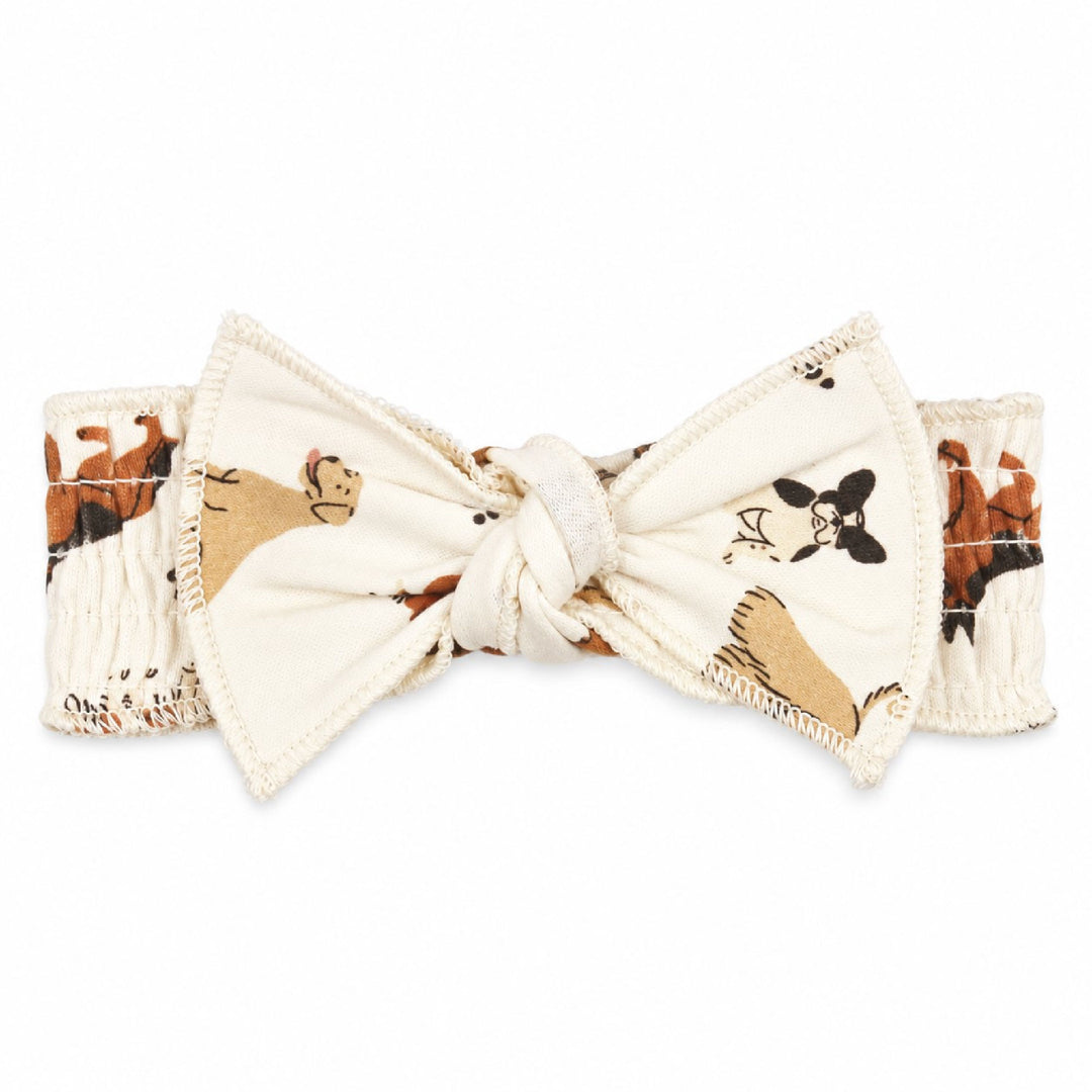 Organic Smocked Tie Headband in Puppy Love.