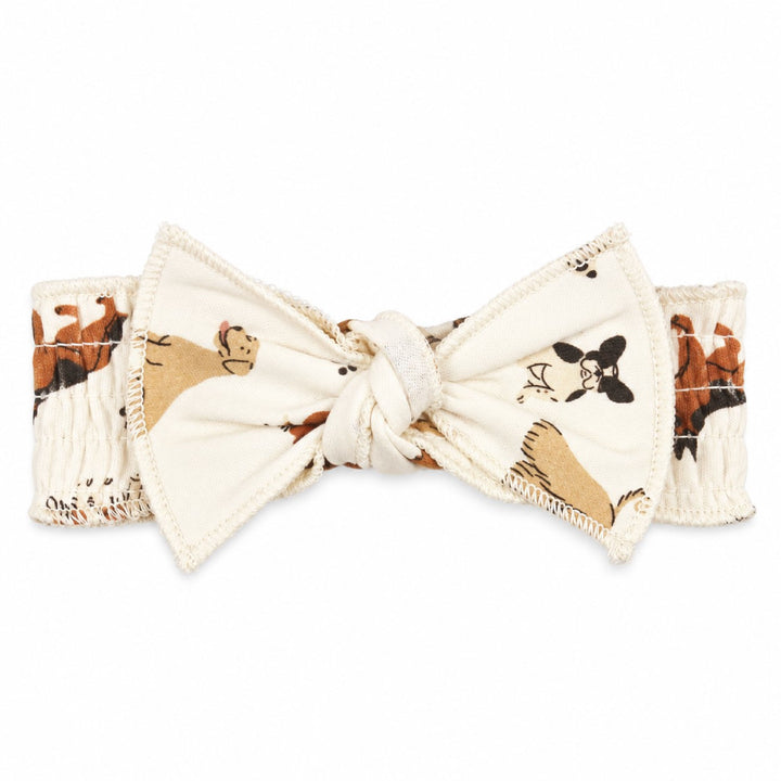 Organic Smocked Tie Headband in Puppy Love.