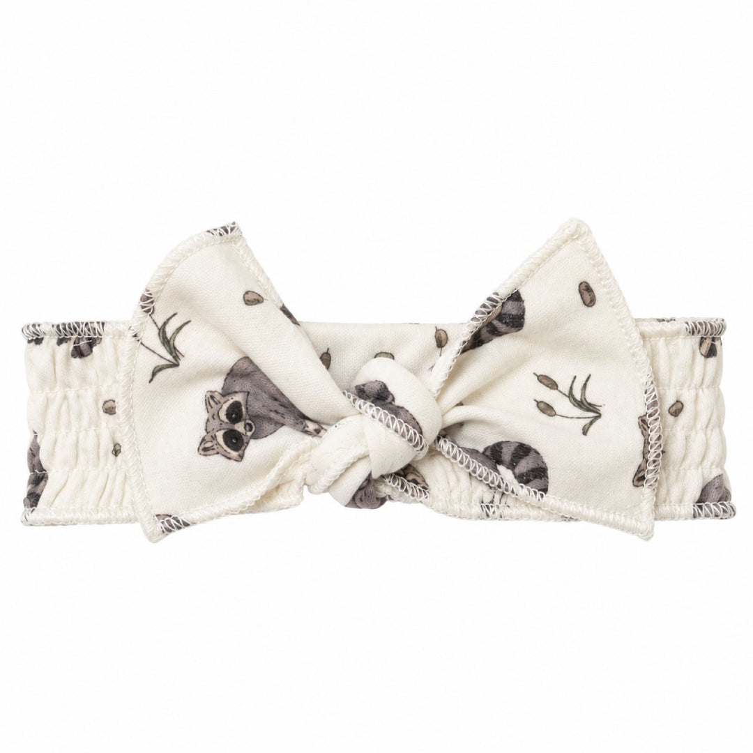 Organic Smocked Tie Headband in Raccoon.