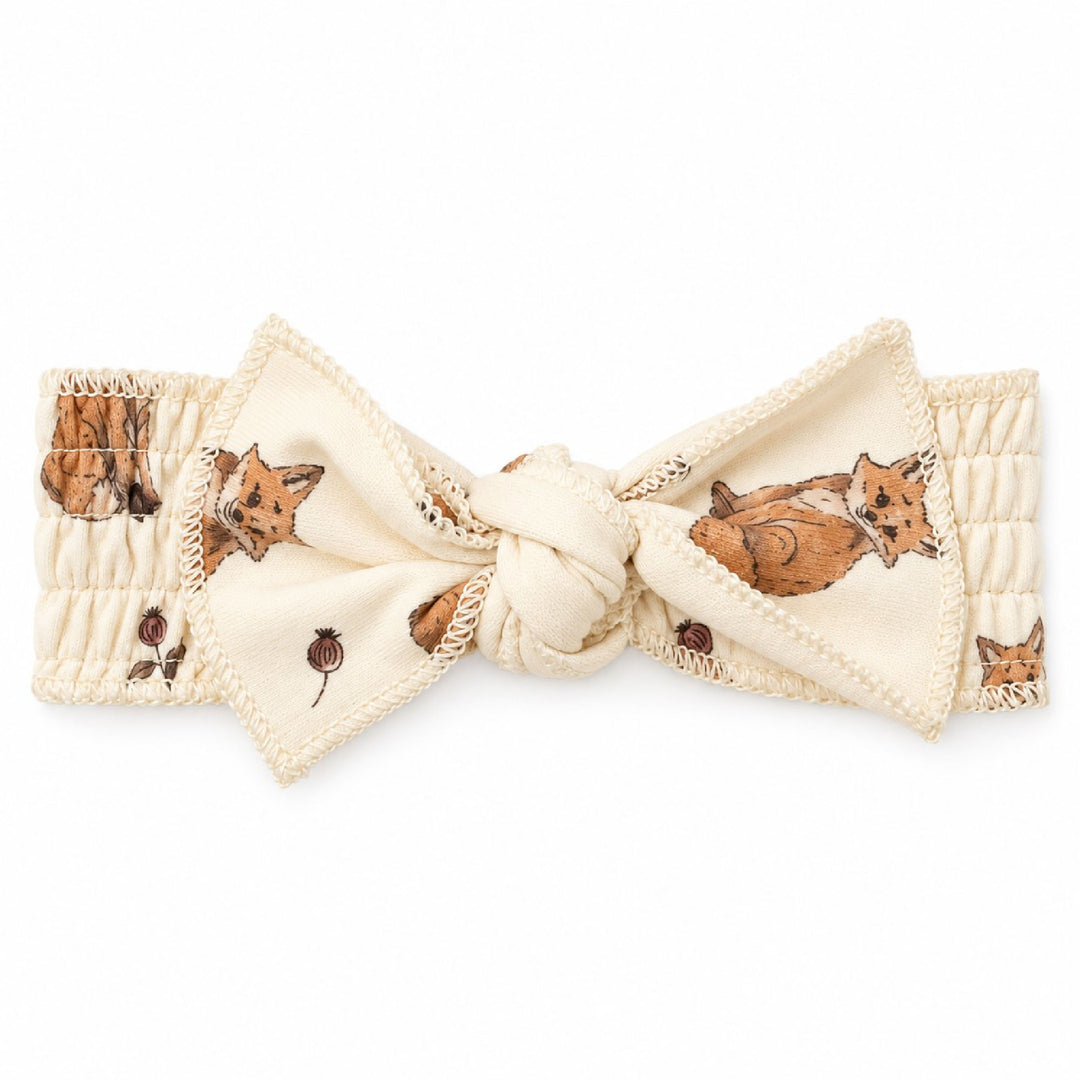 Organic Smocked Tie Headband in Red Fox.