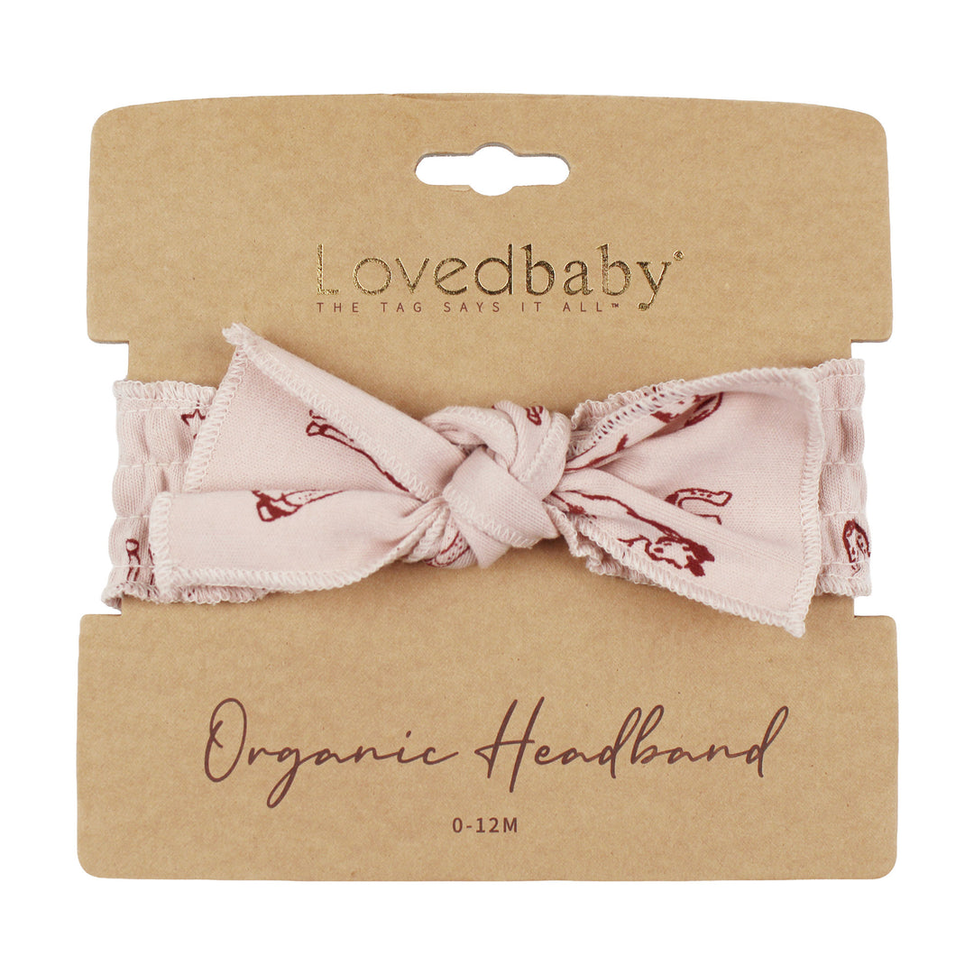 Organic Smocked Tie Headband in Rodeo Rose.