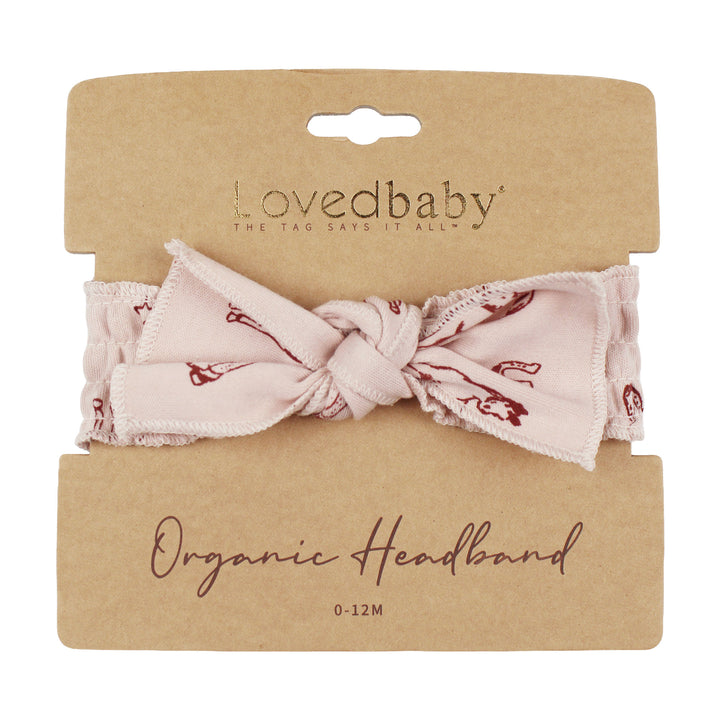 Organic Smocked Tie Headband in Rodeo Rose.