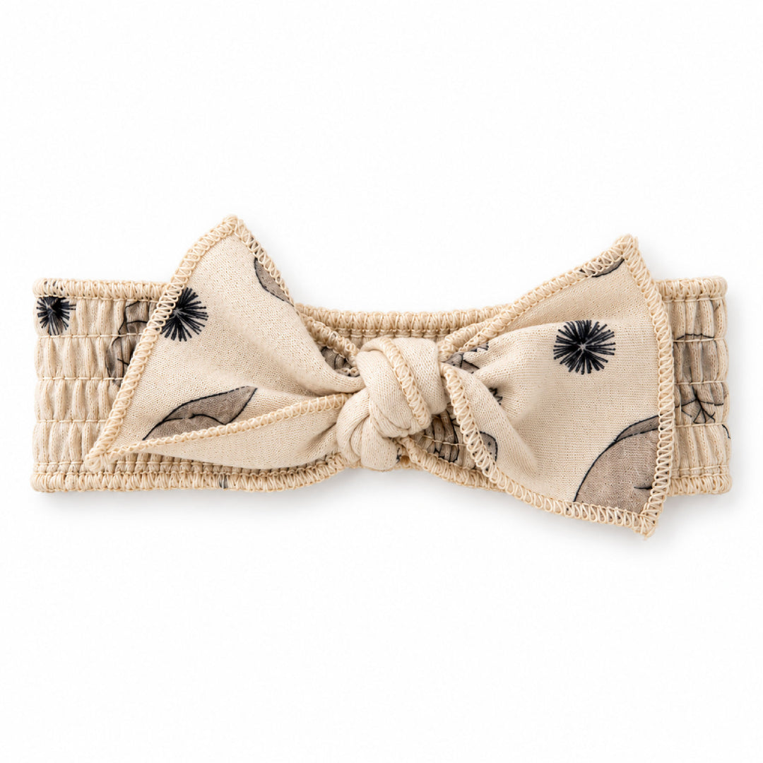 Organic Smocked Tie Headband in Sea Otter.