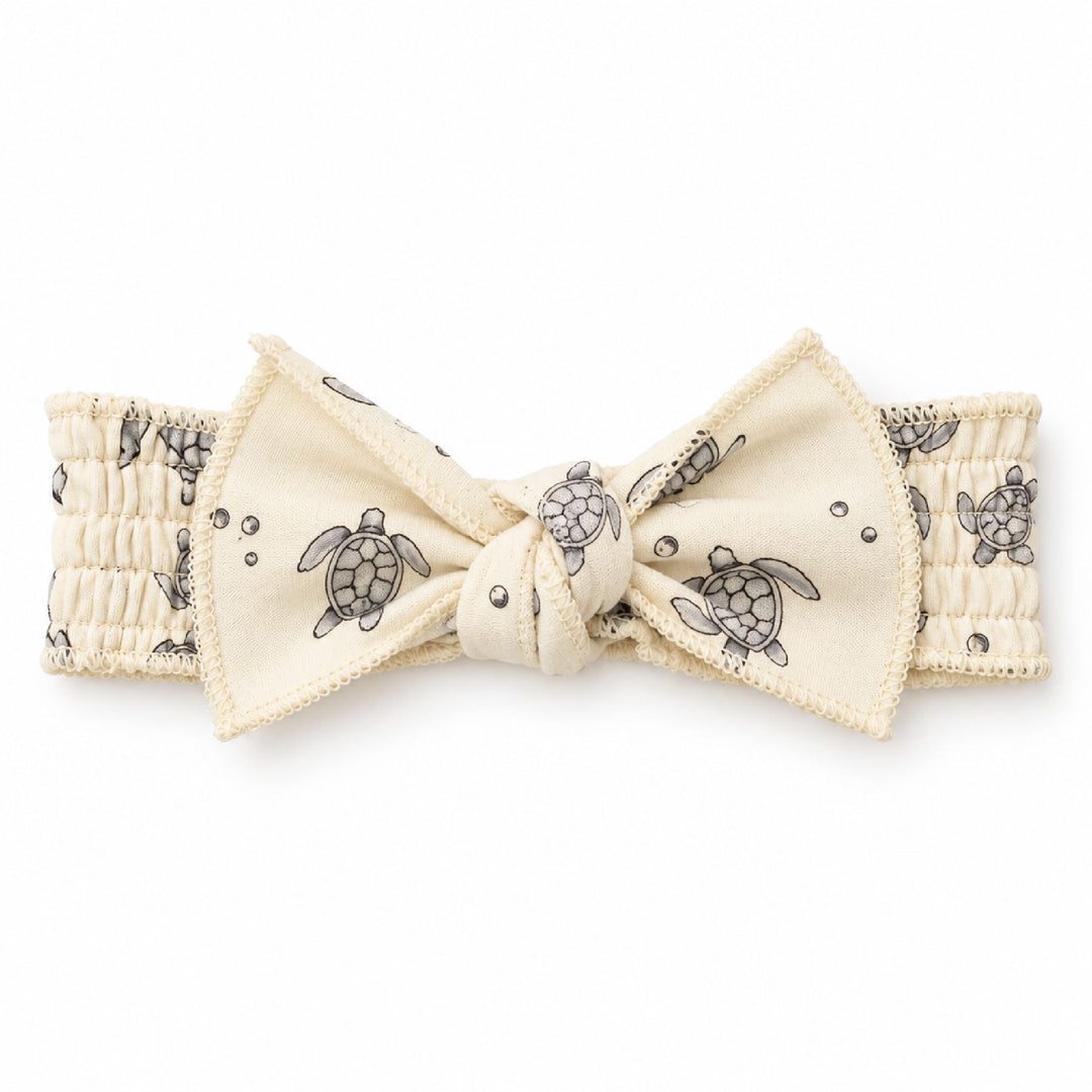 Organic Smocked Tie Headband in Sea Turtles.