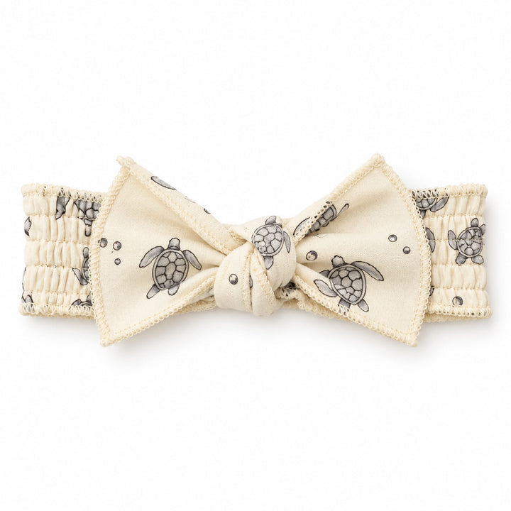 Organic Smocked Tie Headband in Sea Turtles.