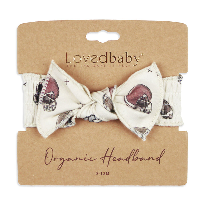 Organic Smocked Tie Headband in Touchdown.