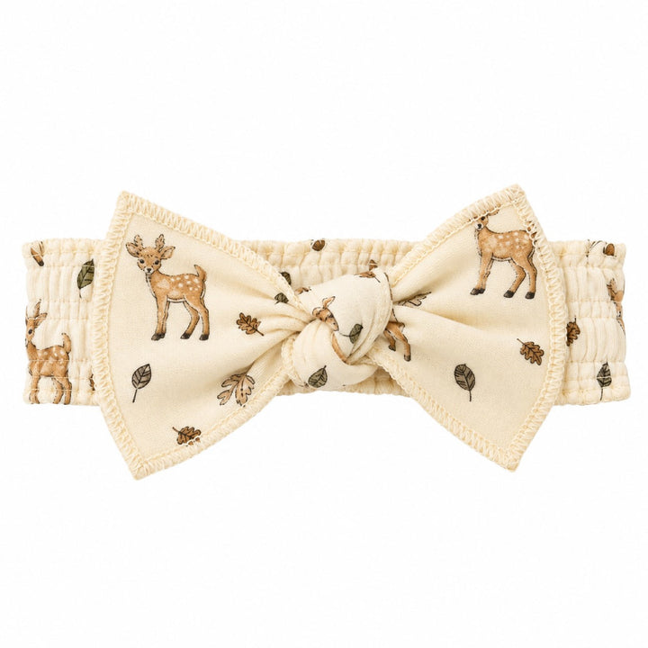 Organic Smocked Tie Headband in White Tail Deer.